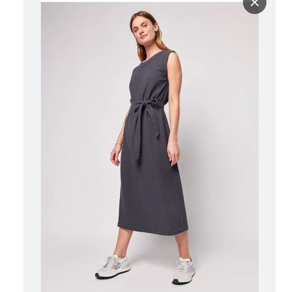 Faherty Dream Costa Sleeveless Organic Cotton Gauze Midi Dress Charcoal Sz. XS - Picture 6 of 14